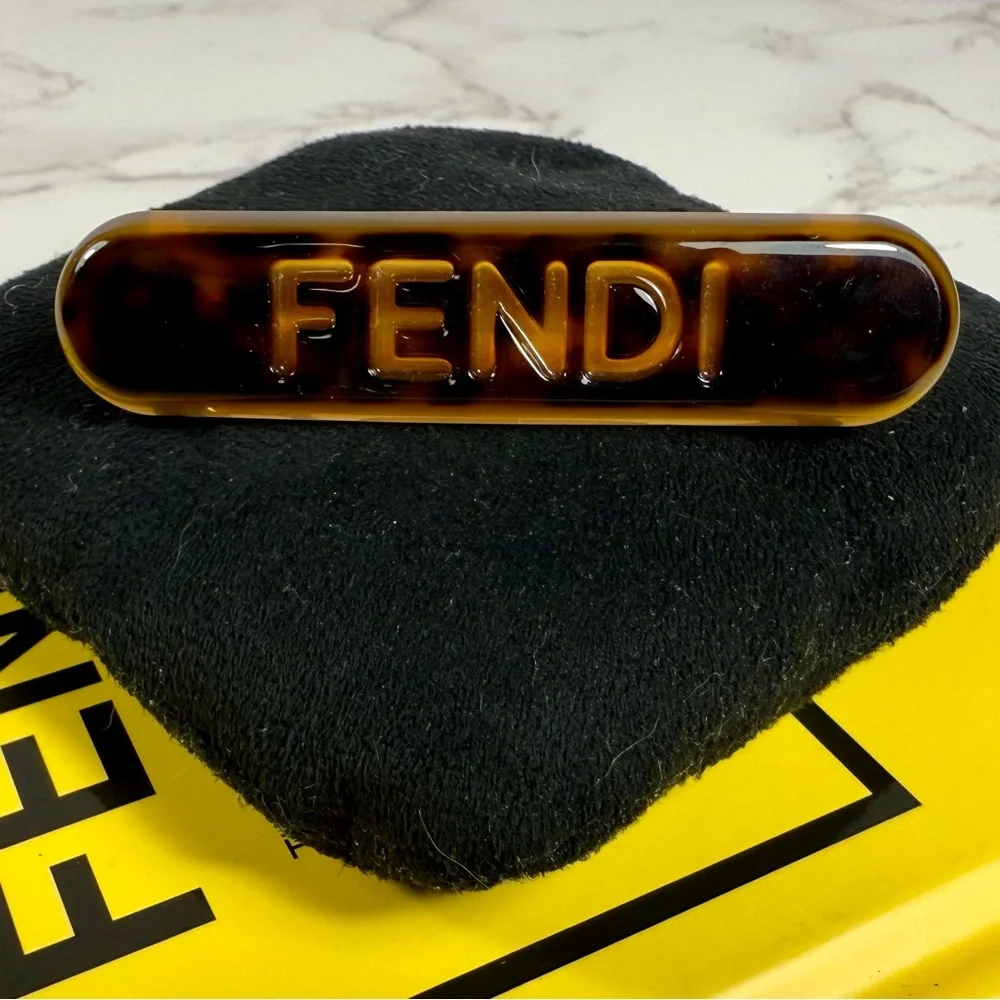 Fendi Brown Tortoise Logo Hair Clip
